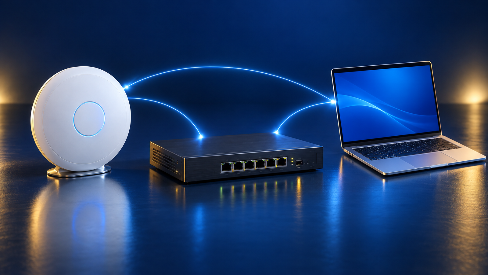 AI-generated office Wi-Fi access point and firewall setup